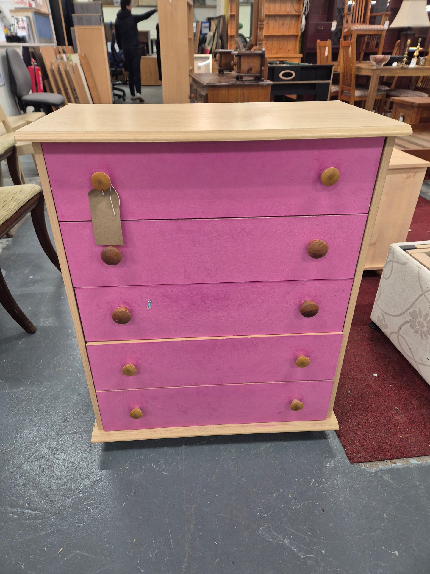 Pink and beech laminate 4 drawer chest  4224