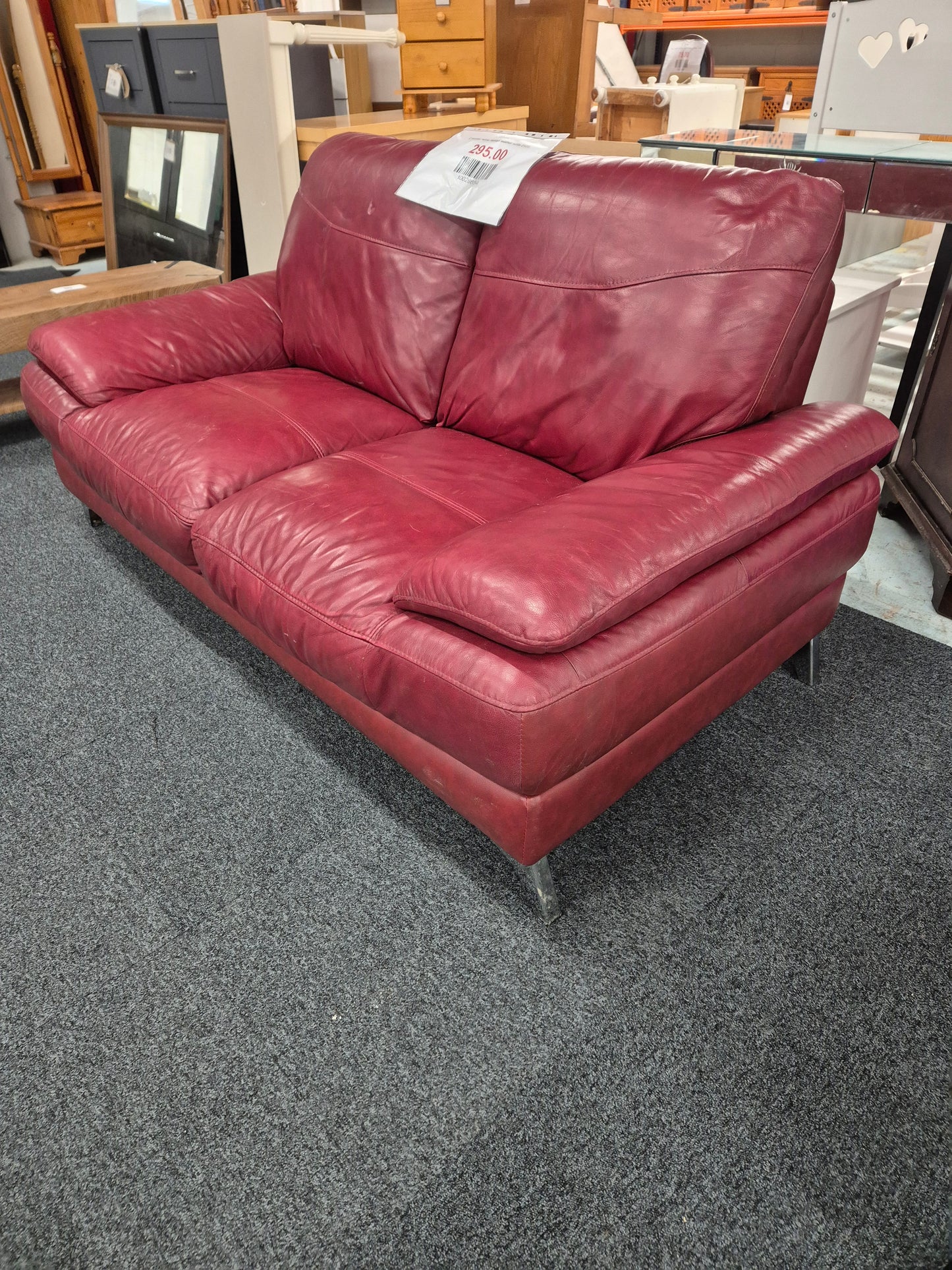 2 seater wine Italian leather sofa 2125