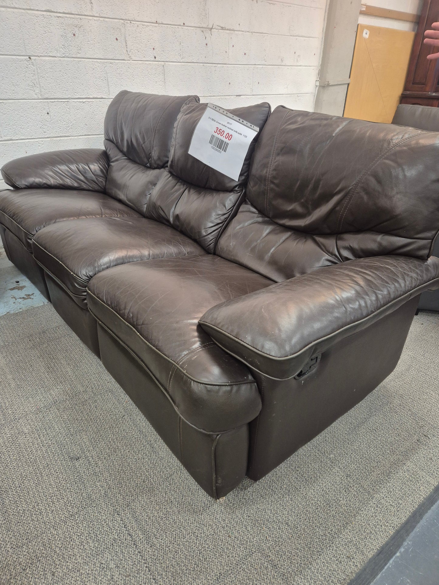 3+1 REAL brown leather recliner sofa suite  1125