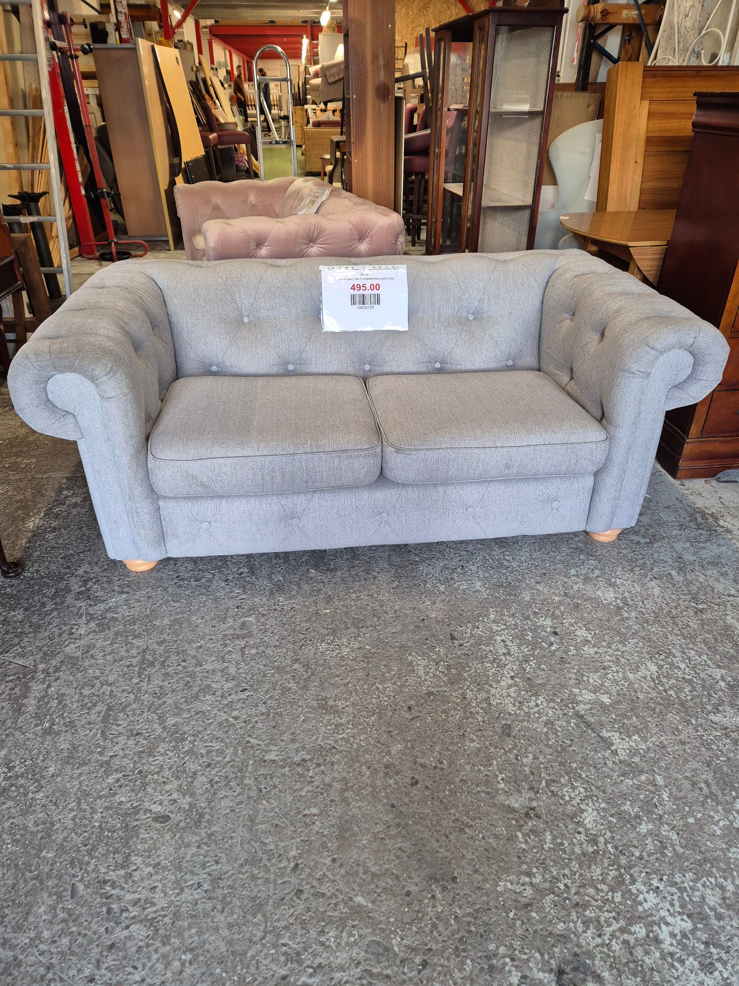 2 seater grey fabric chesterfield sofa 2125