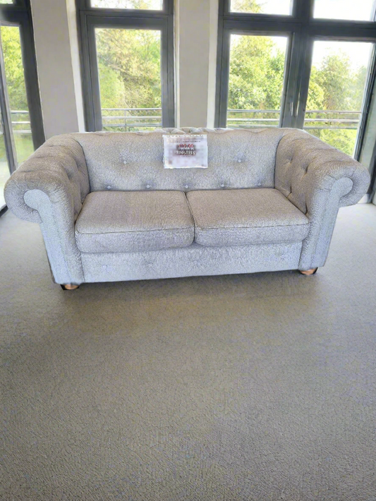 2 seater grey fabric chesterfield sofa 2125