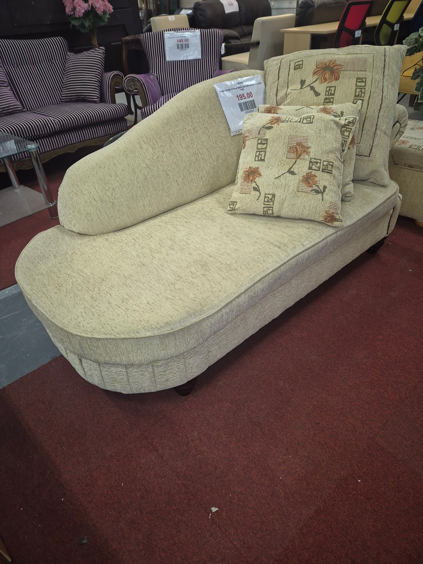 chaise lounge oatmeal fabric sofa with scatter cushions 1125