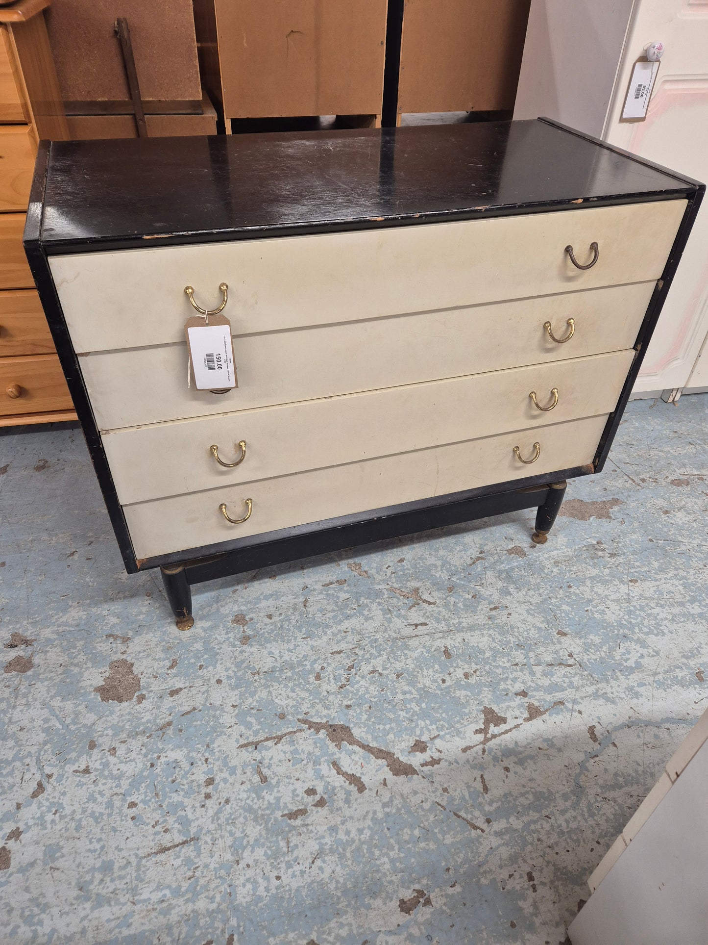 G-PLAN Retro cream and black 4 drawer chest of drawers 1125