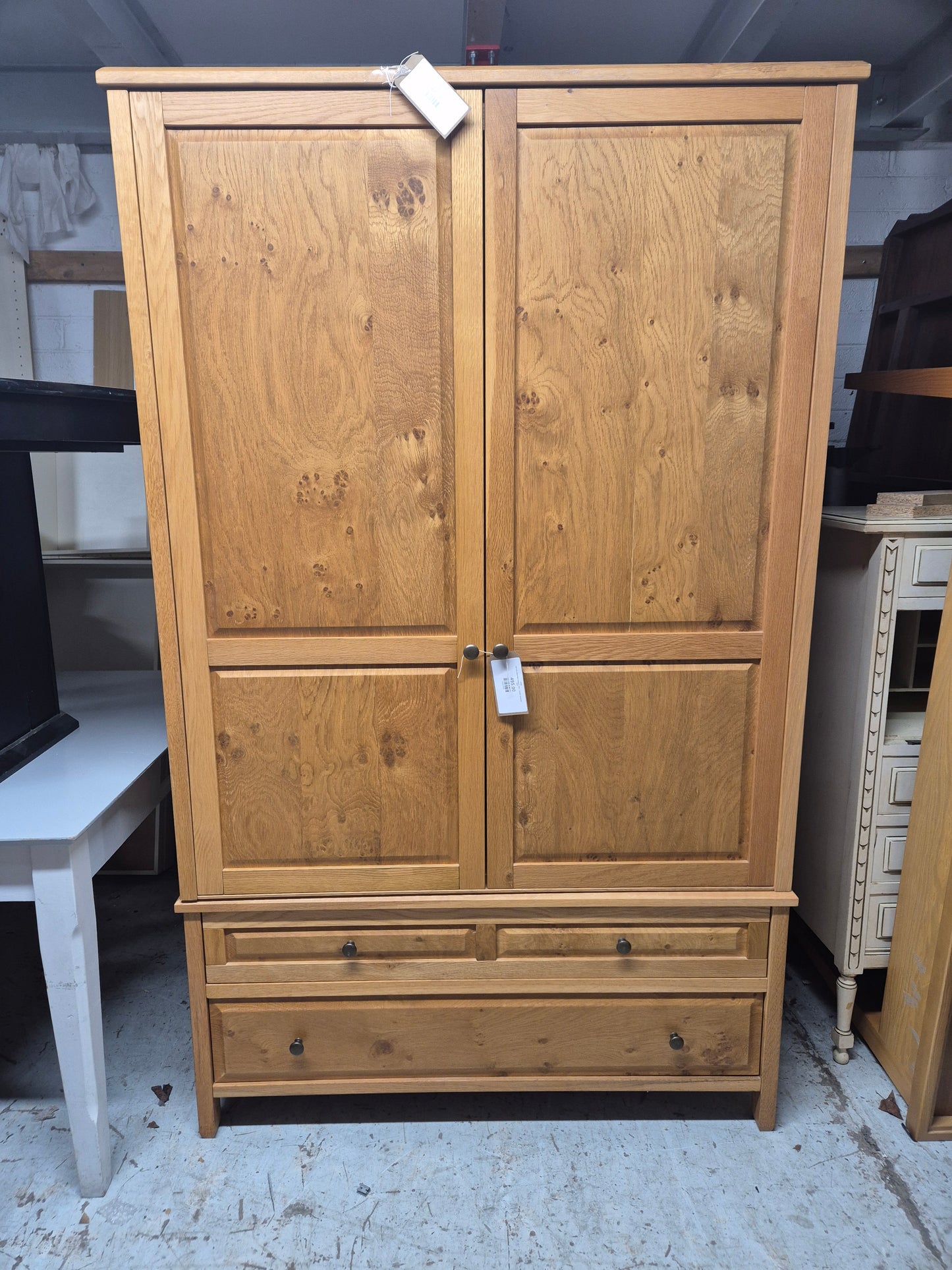 Tall solid wood light stained 2 door 1 drawer wardrobe 4224