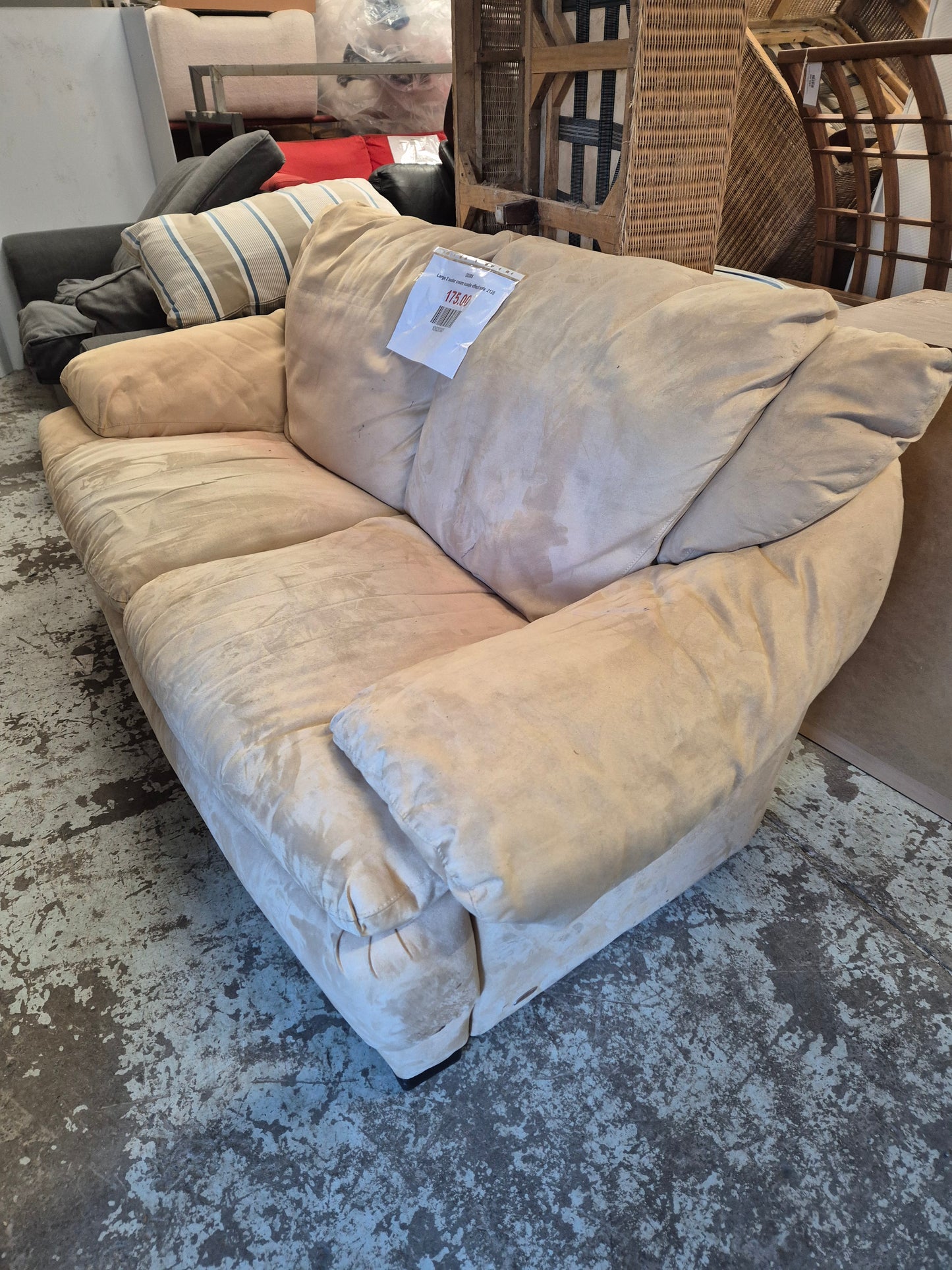 Large 2 seater cream suede effect sofa  2125