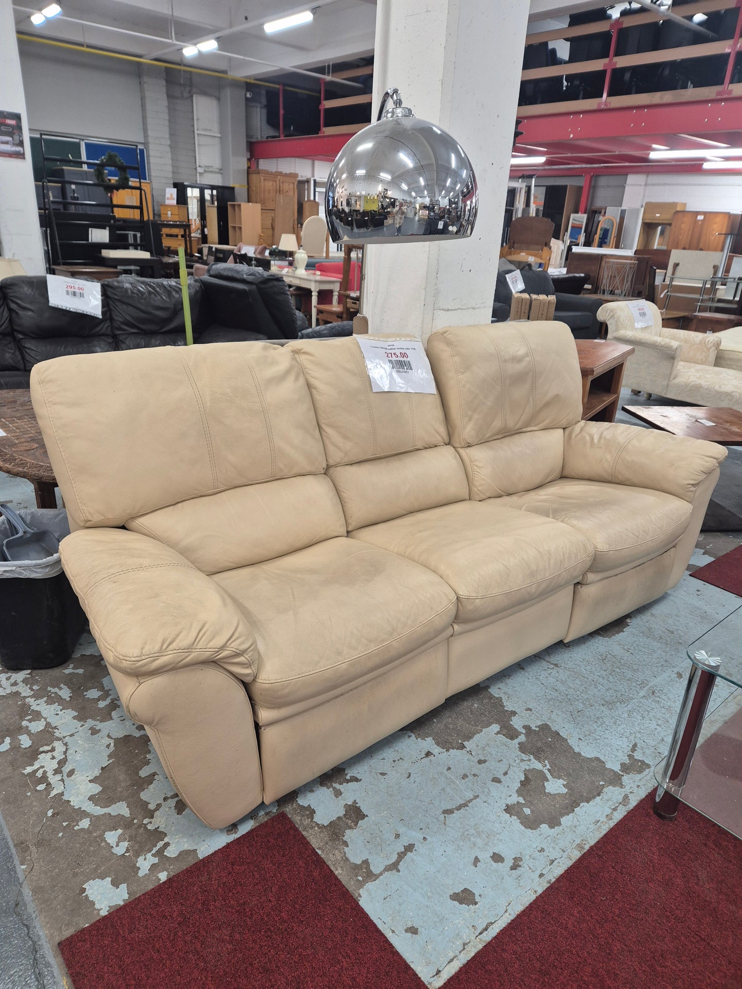 3 seater CREAM leather recliner sofa  1125