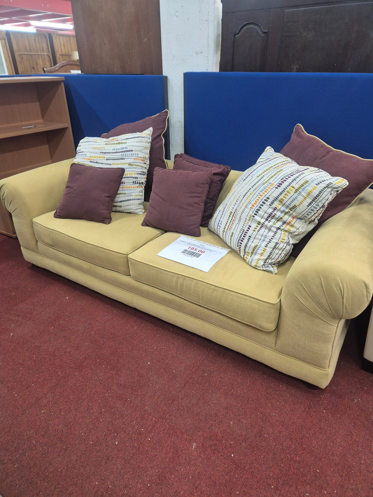 3 seater roll back low frame mixed  yellow fabric suite with scatter cushions%A0 1125