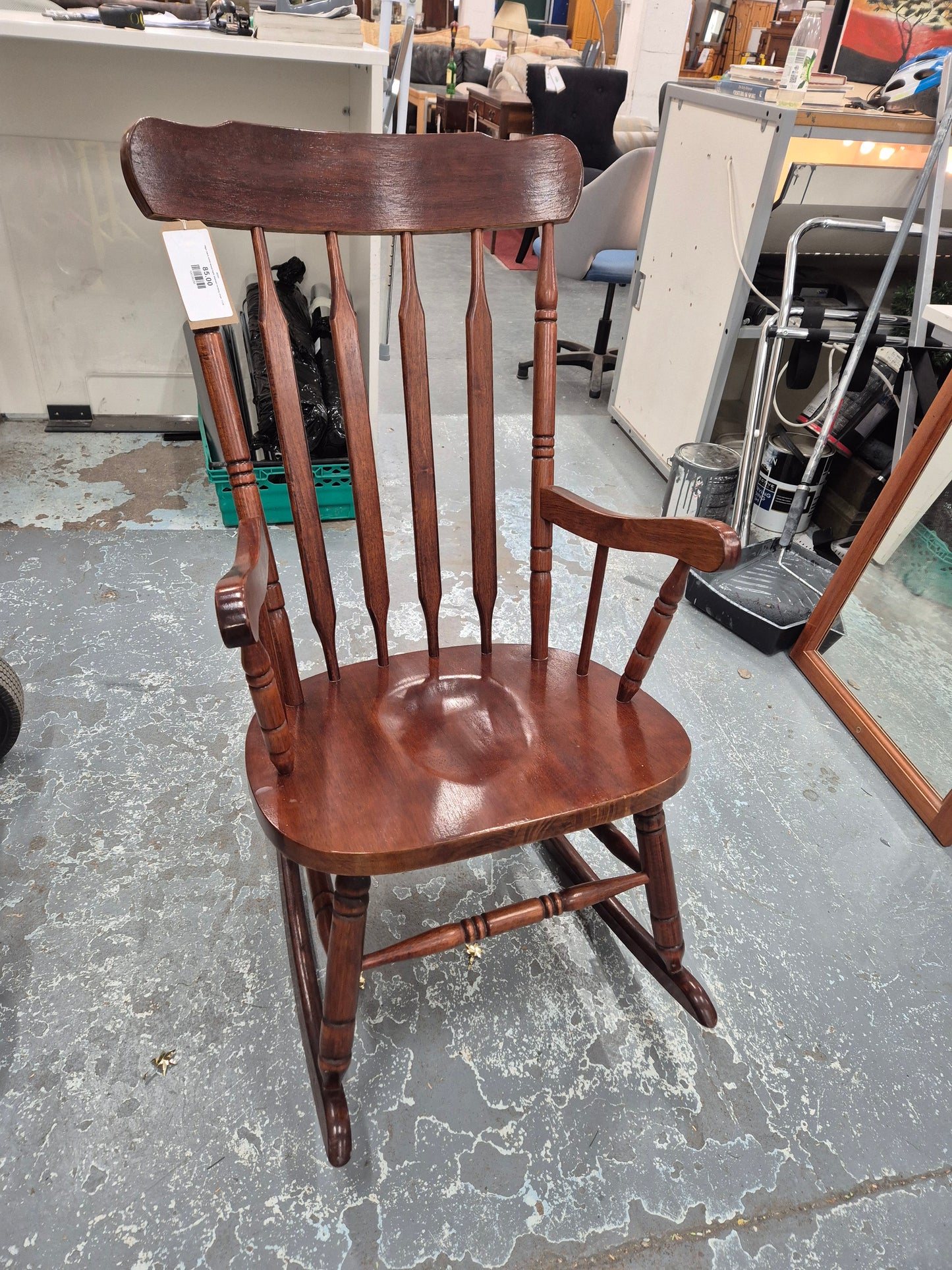 High back solid wood dark stained rocking chair  1125