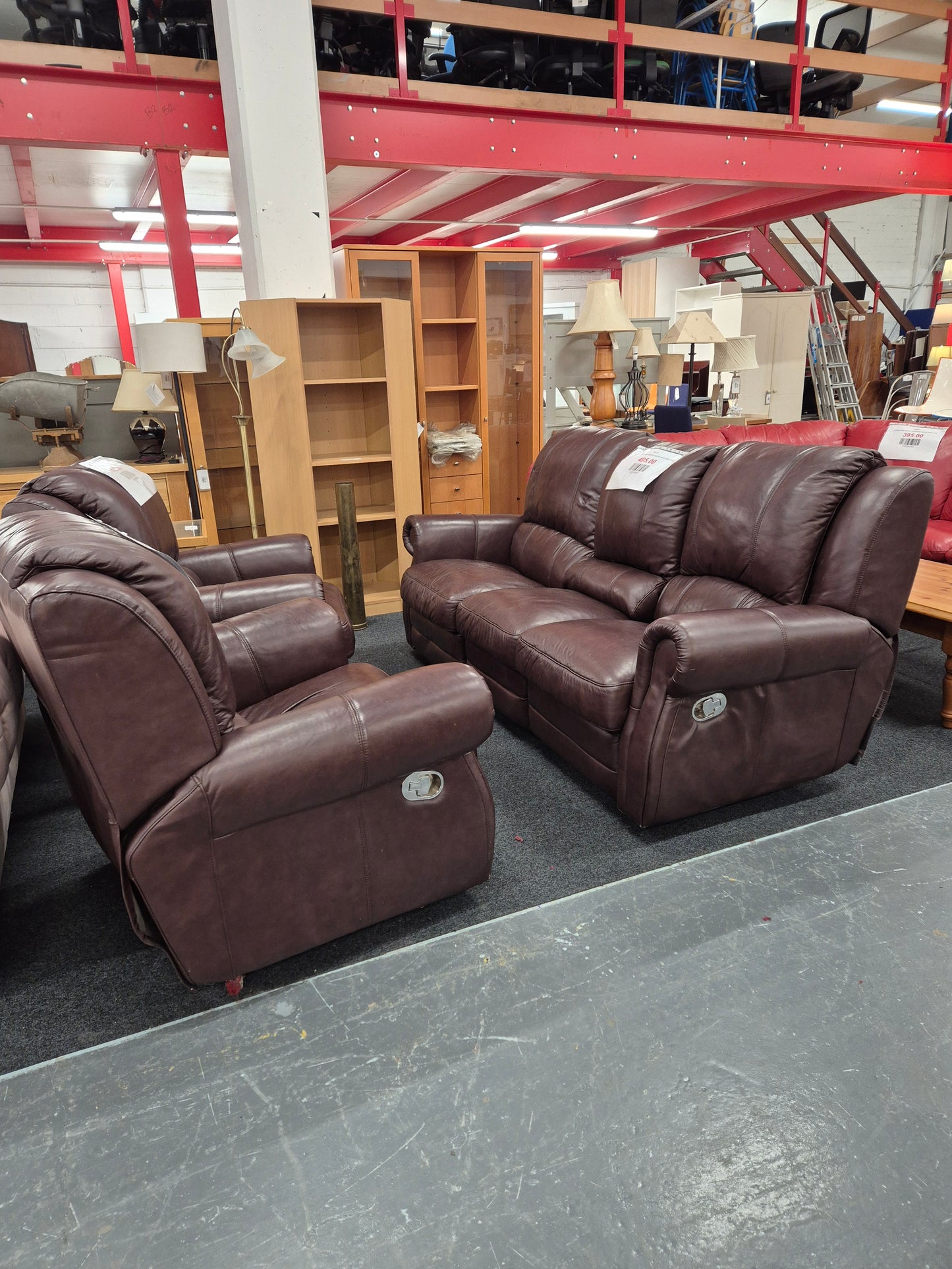 3+1+1 REAL brown leather recliner sofa suite 2125