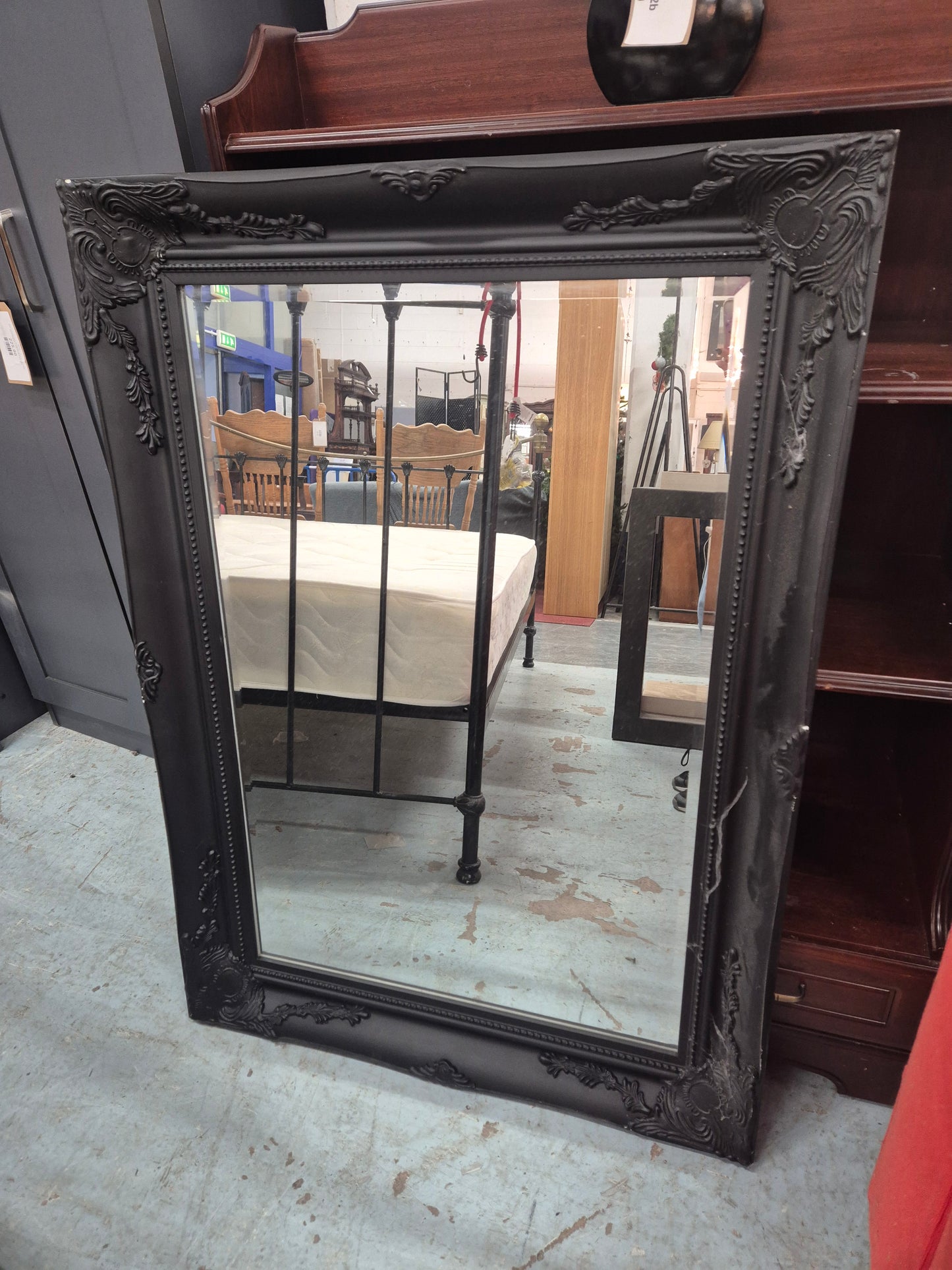 Ornate rectangular black painted wall mirror High 4224