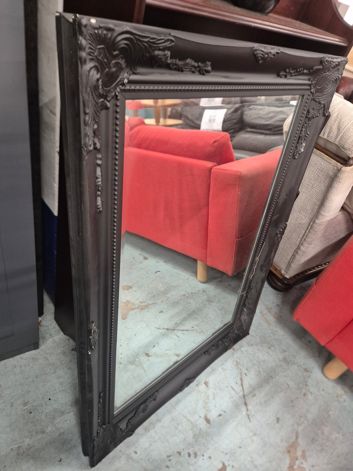 Ornate rectangular black painted wall mirror High 4224