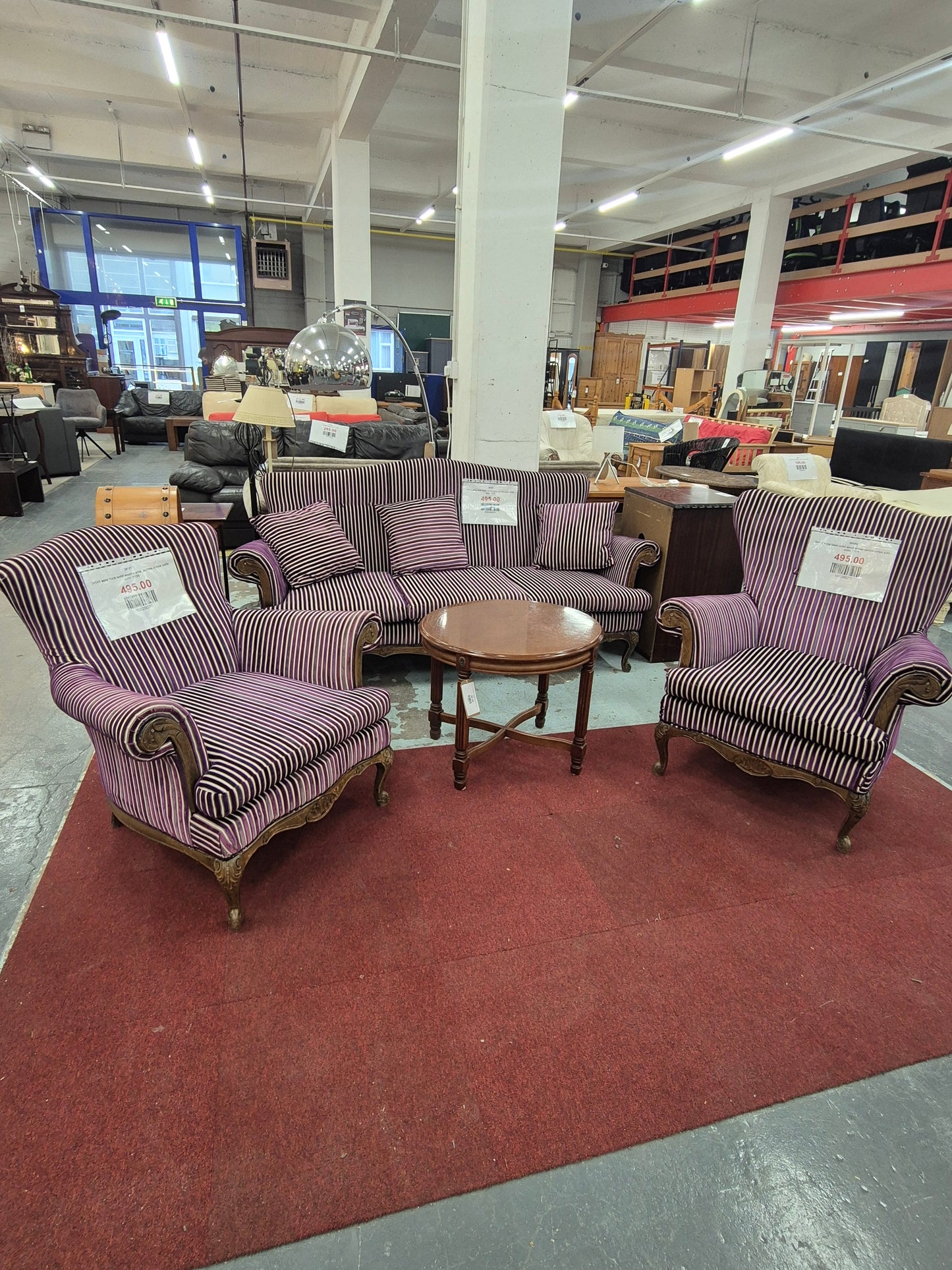 3+1+1 wing back solid wood frame, purple stripe sofa suite  1125