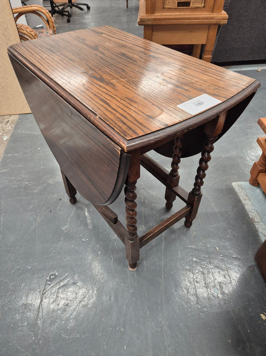 Barley twist leg oak stained oval drop leaf gate leg table