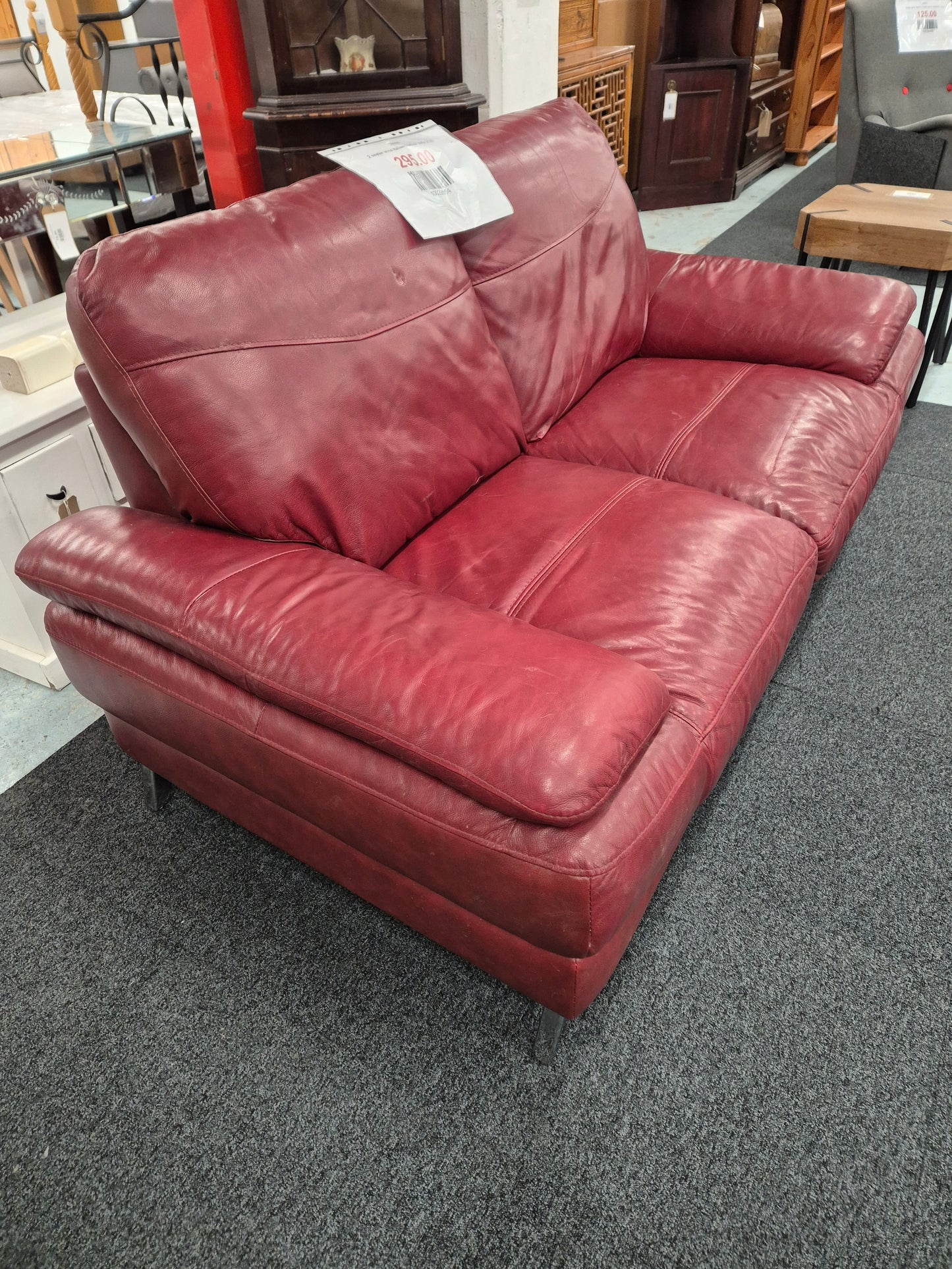 2 seater wine Italian leather sofa 2125