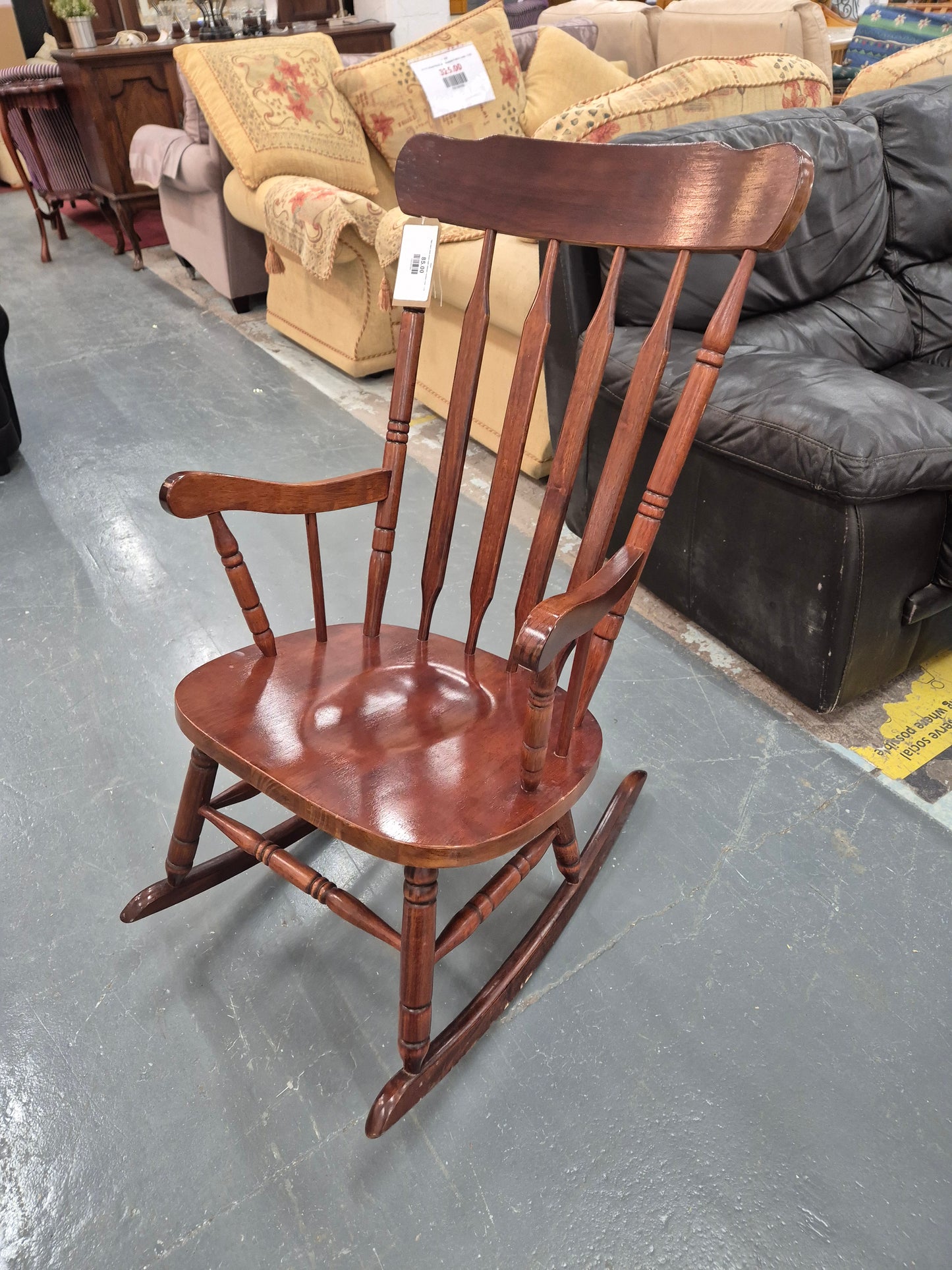 High back solid wood dark stained rocking chair  1125