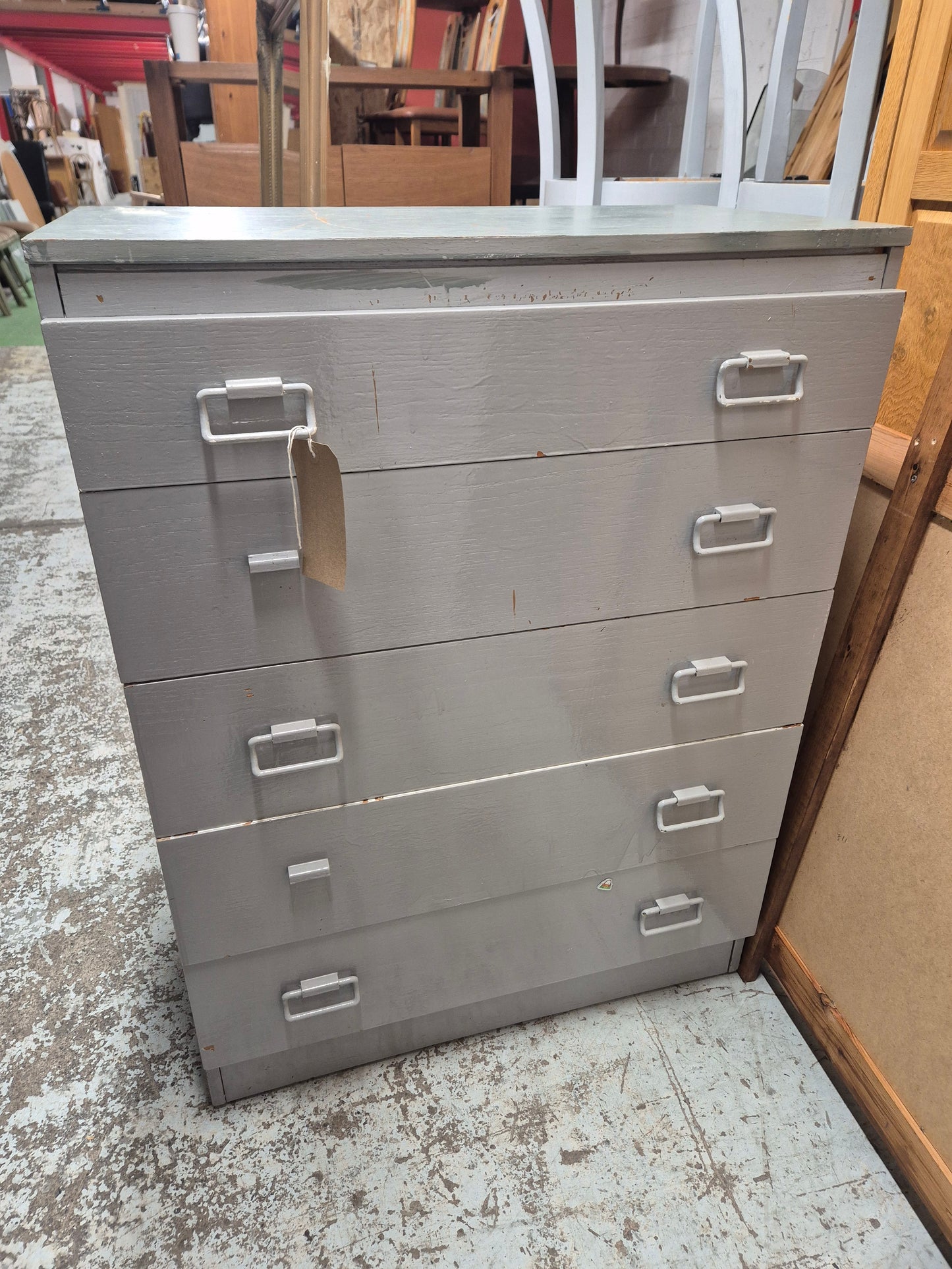 Teak painted Grey 5 drawer chest of drawers 4224