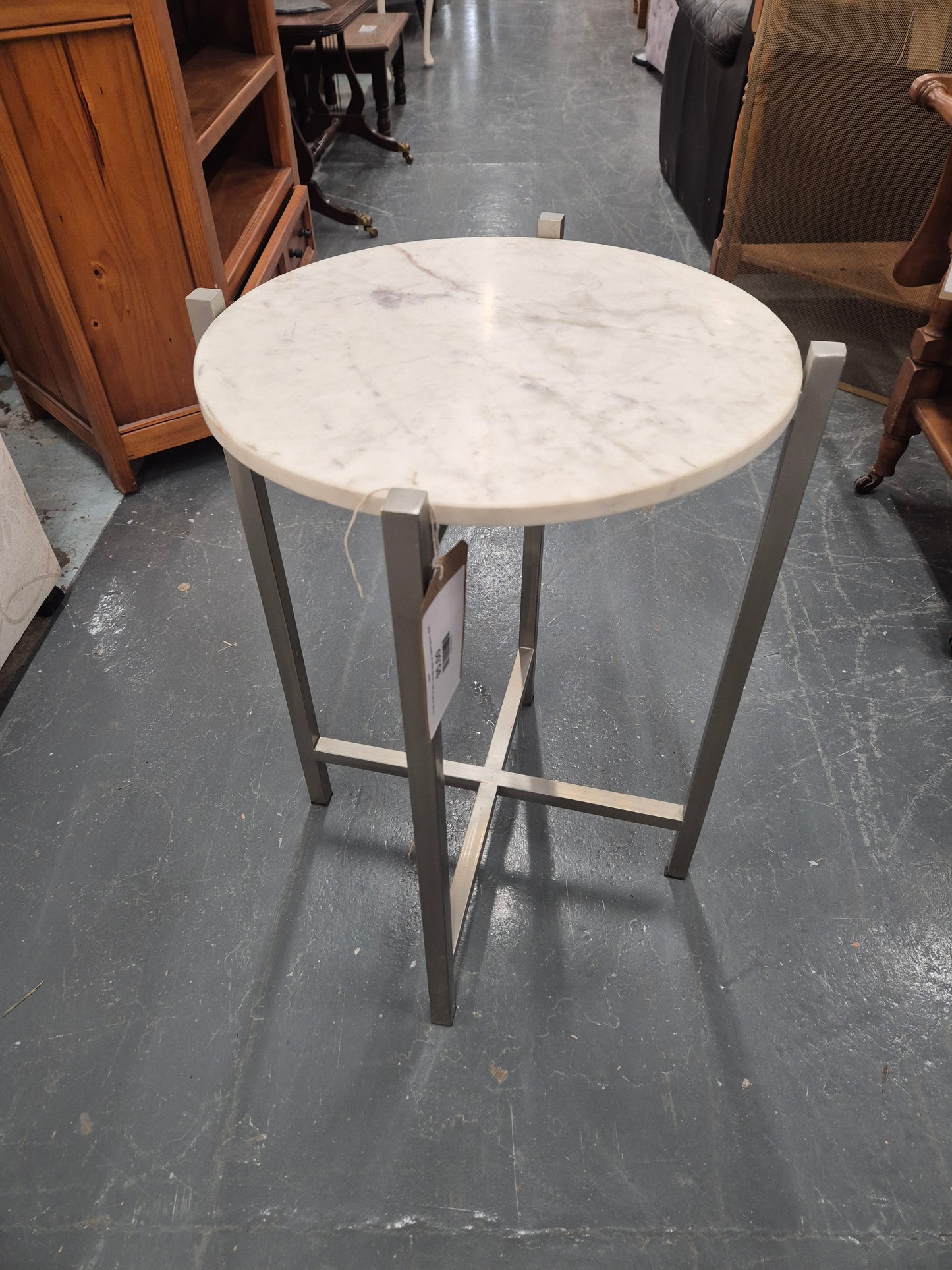 Granite small circular console table on metal frame  4224