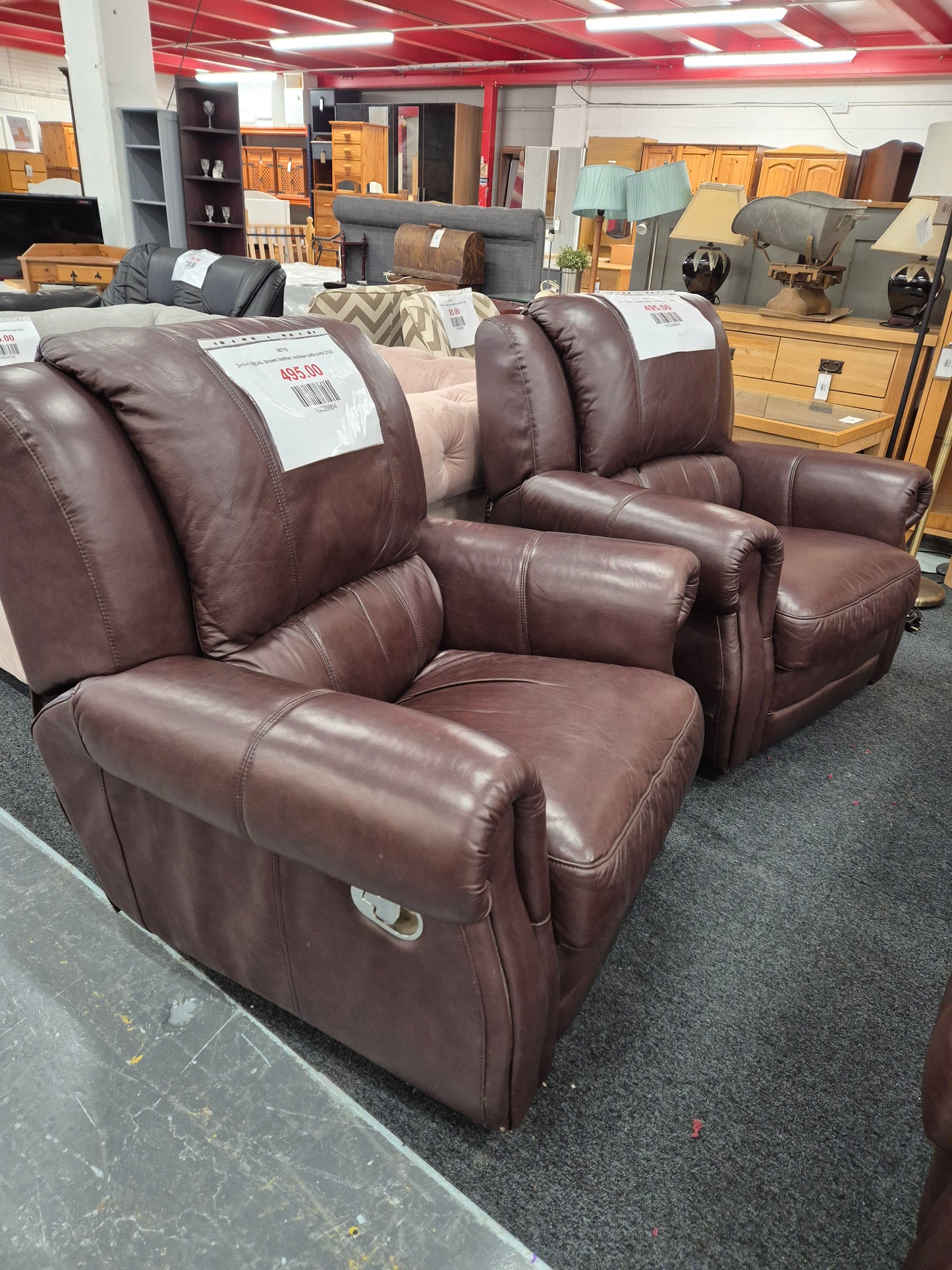 3+1+1 REAL brown leather recliner sofa suite 2125