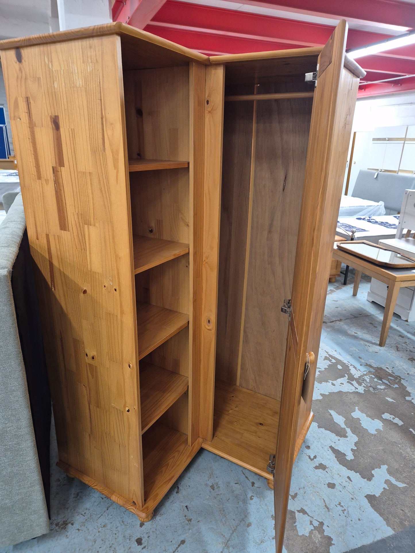 Tall solid pine corner wardrobe 2125