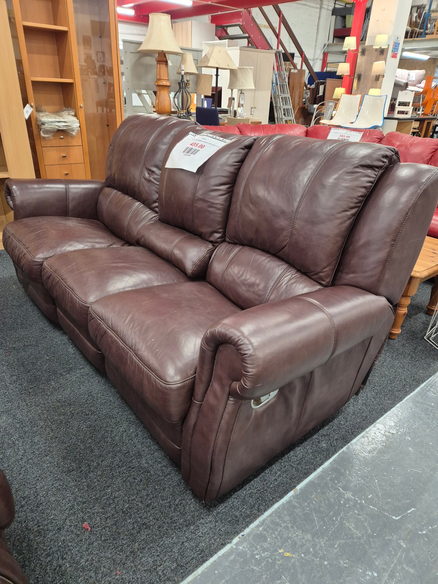 3+1+1 REAL brown leather recliner sofa suite 2125