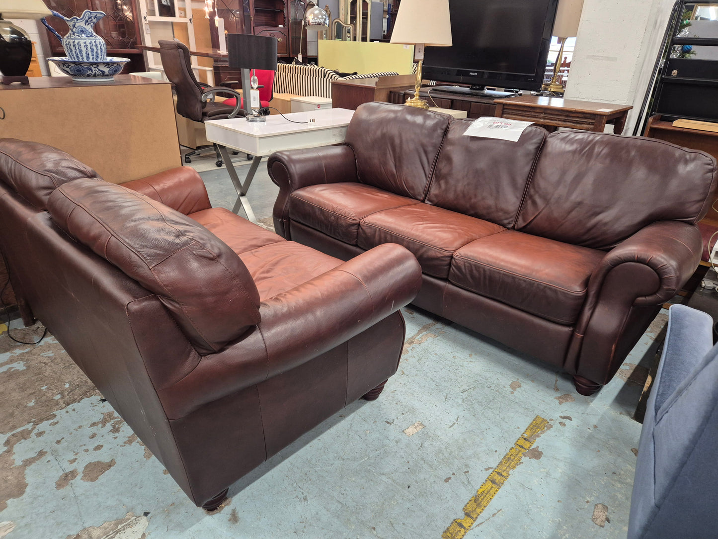 3+2 real Brown leather suite  4224