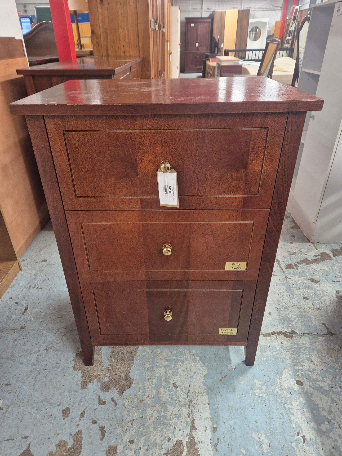 Tall mahogany veneer large 3 drawer chest of drawers 1125