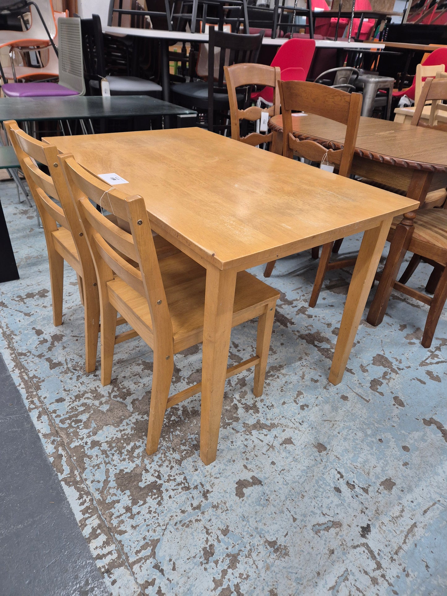 Beech breakfast table with two matching chairs 1125