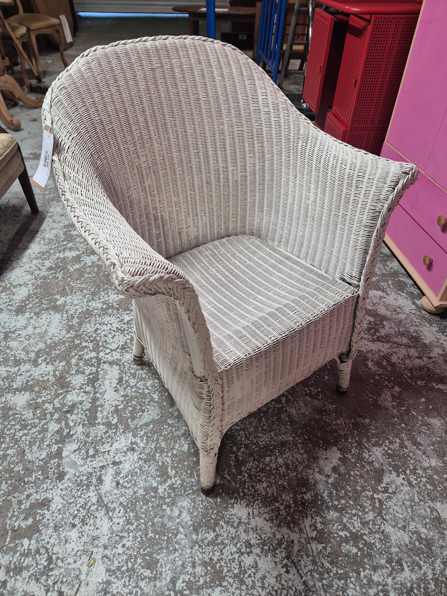 Lloyd loom style wicker chair white painted  1125