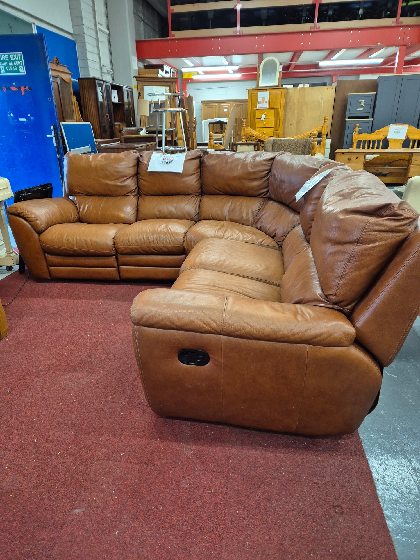 Large tan leather sectional recliner corner sofa suite 4224