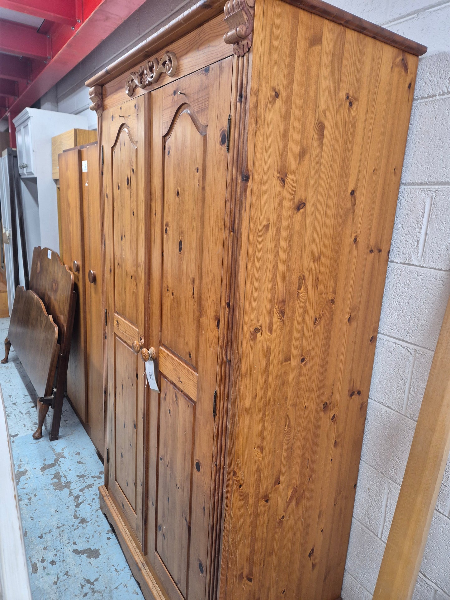 Tall ornate solid pine 2 door wardrobe  4224