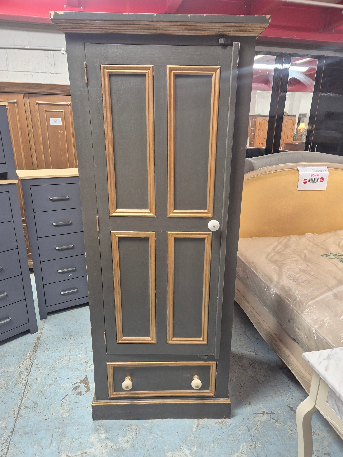 Solid wood Large single door wardrobe  with drawer 4224