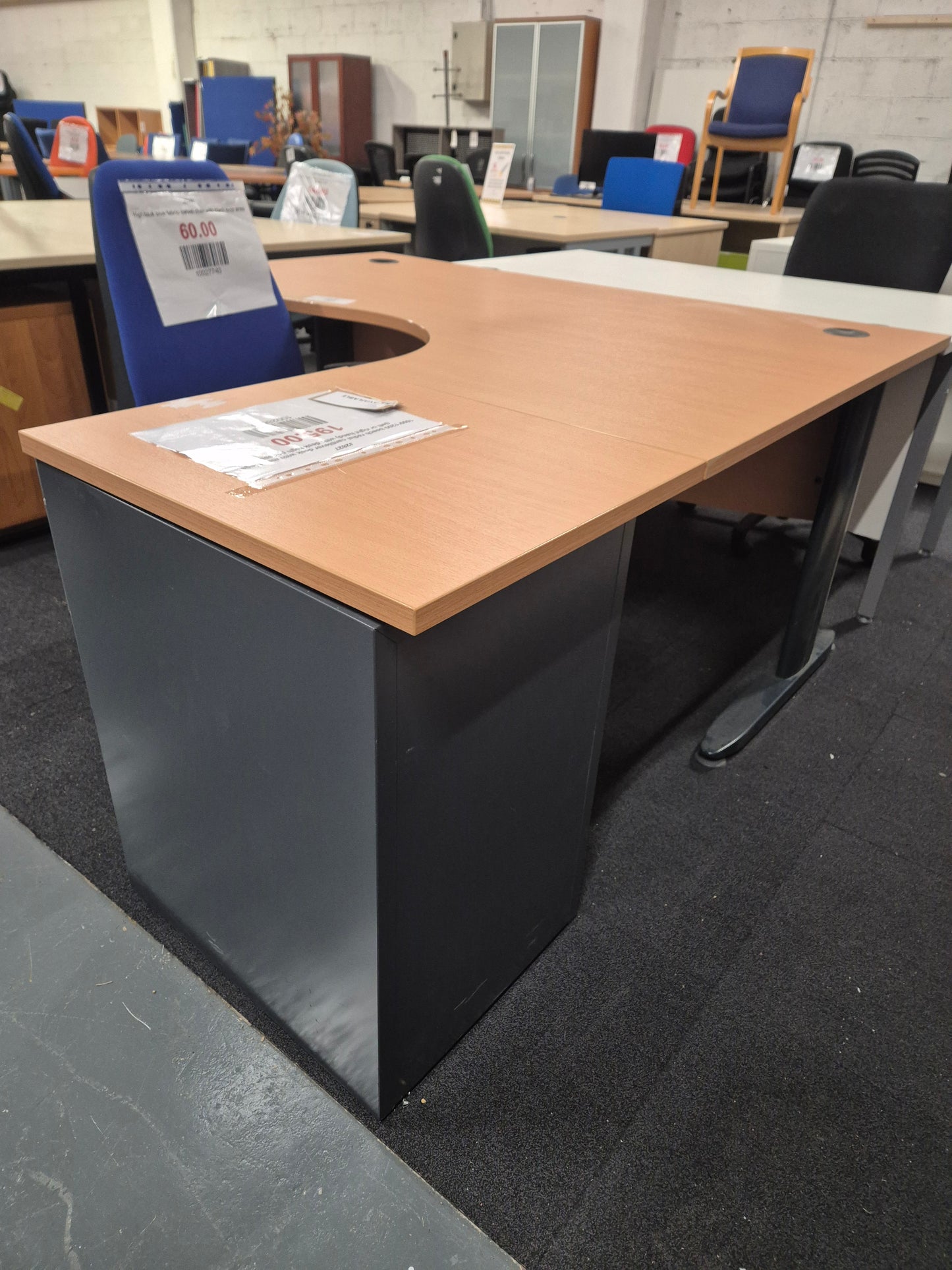 1600*1200 Beech Radial Cantilever Desk with Desk High Pedestal and High Back Swivel Chair Bundle