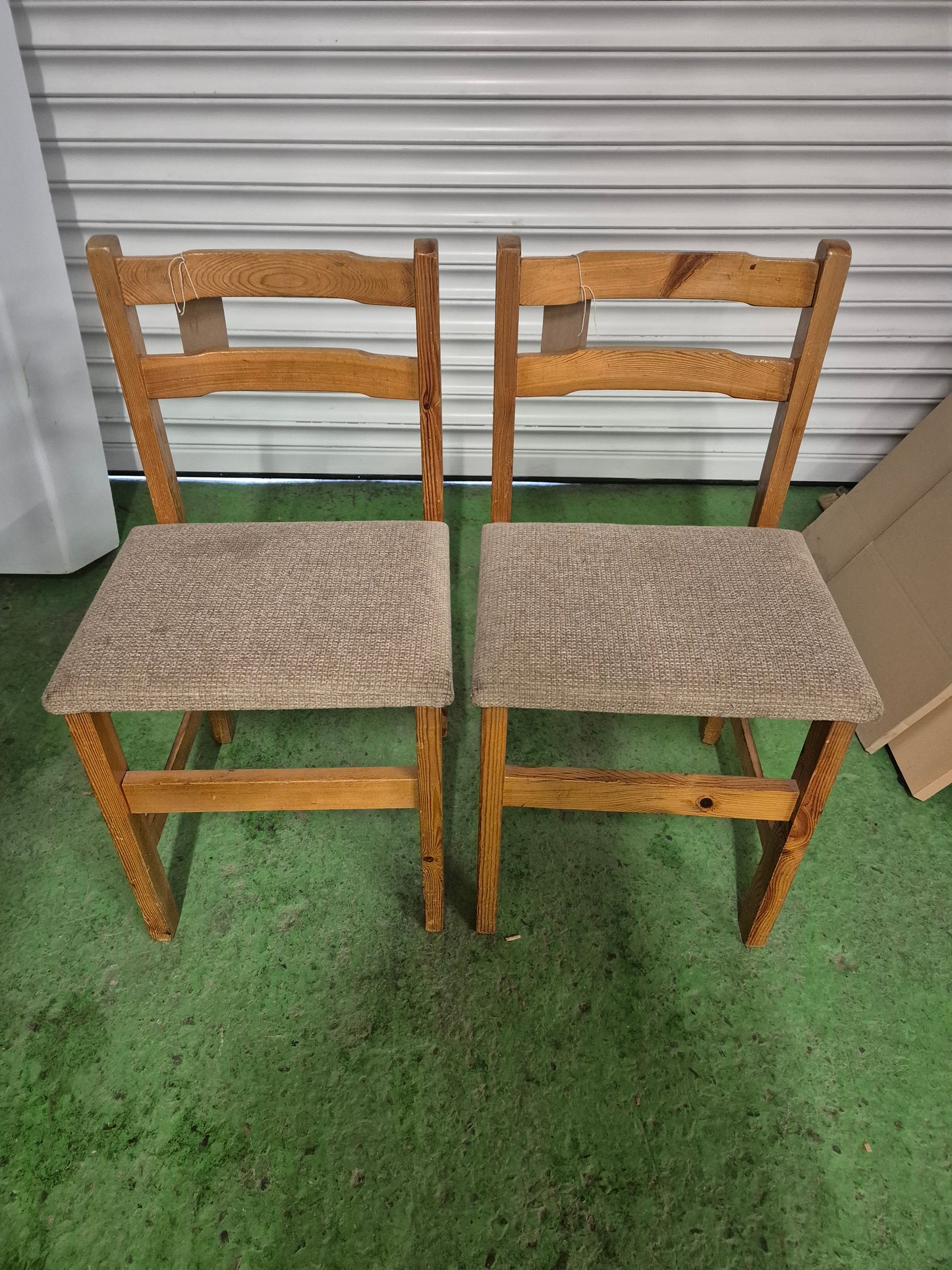 solid pine kitchen chairs with brown fabric seat  3324