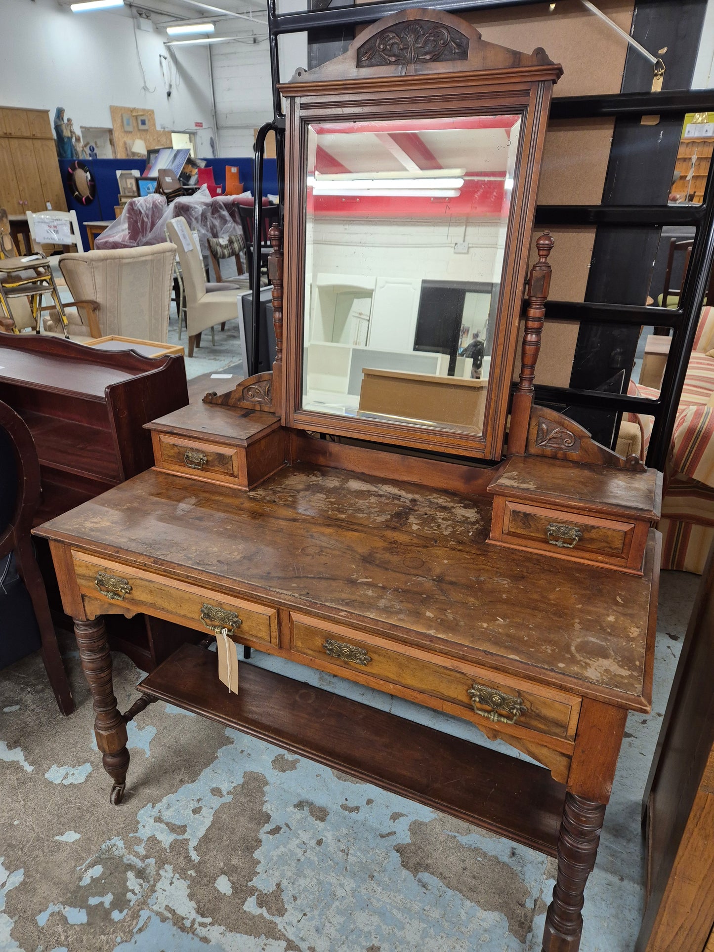 Antique mahogany 2 drawer bedroom dresser with central mirror  4224