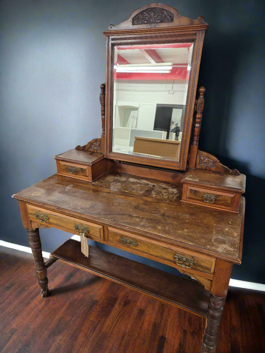 Antique mahogany 2 drawer bedroom dresser with central mirror  4224