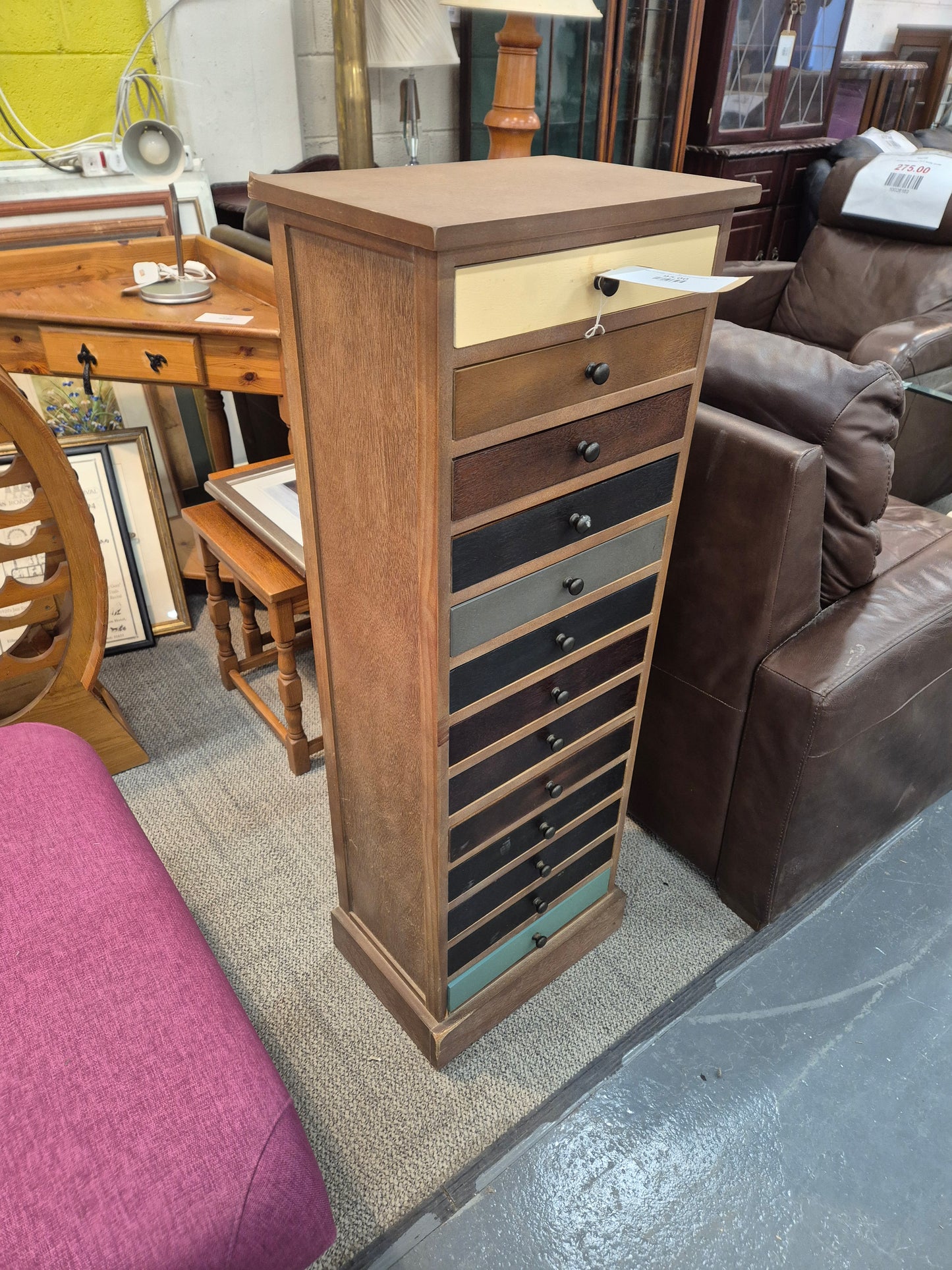 Slim 13 drawer chest solid wood stained 1125