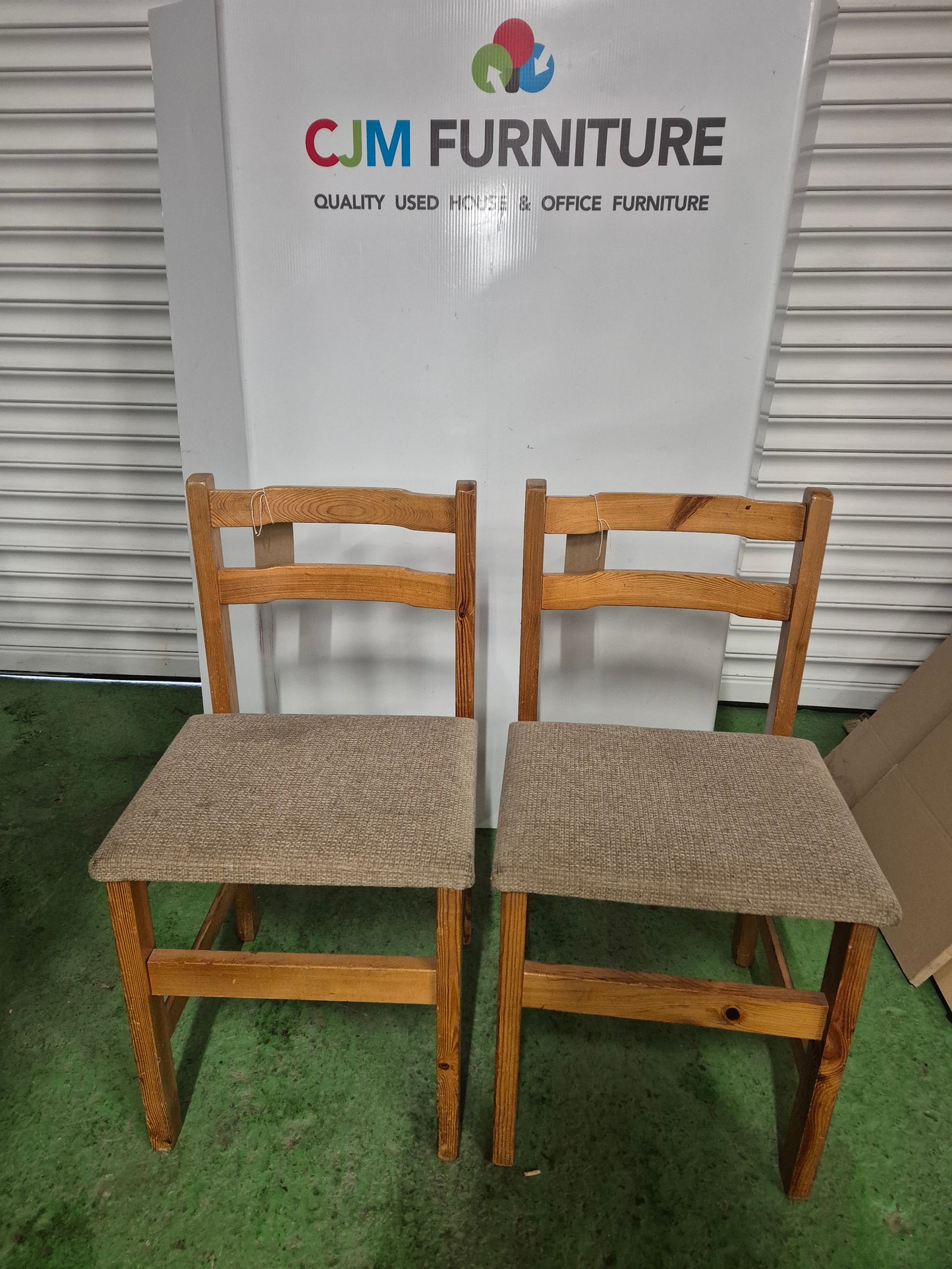 solid pine kitchen chairs with brown fabric seat  3324