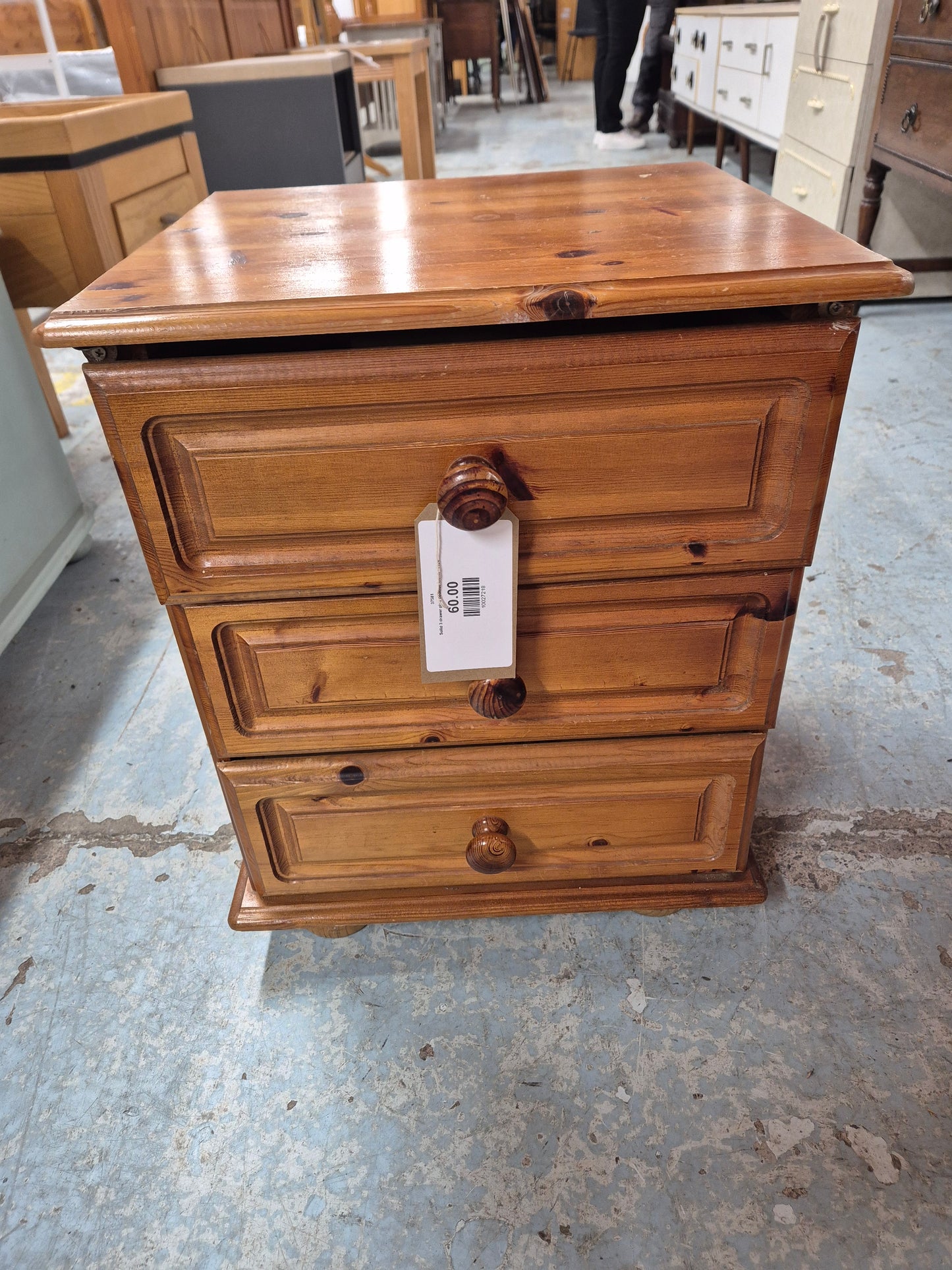 Solid 3 drawer pine bedside locker  4124