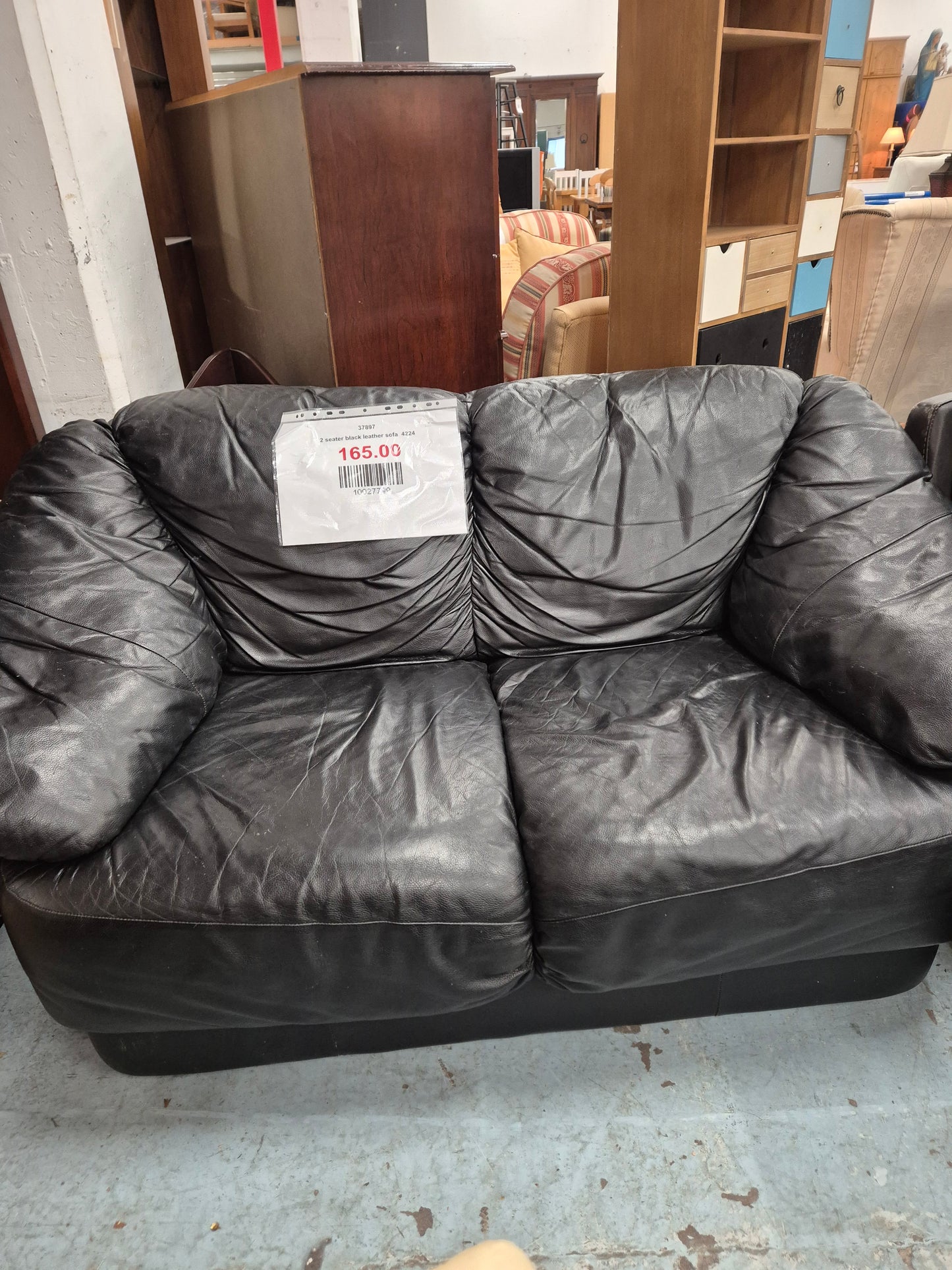 2 seater black leather sofa%A0 4224