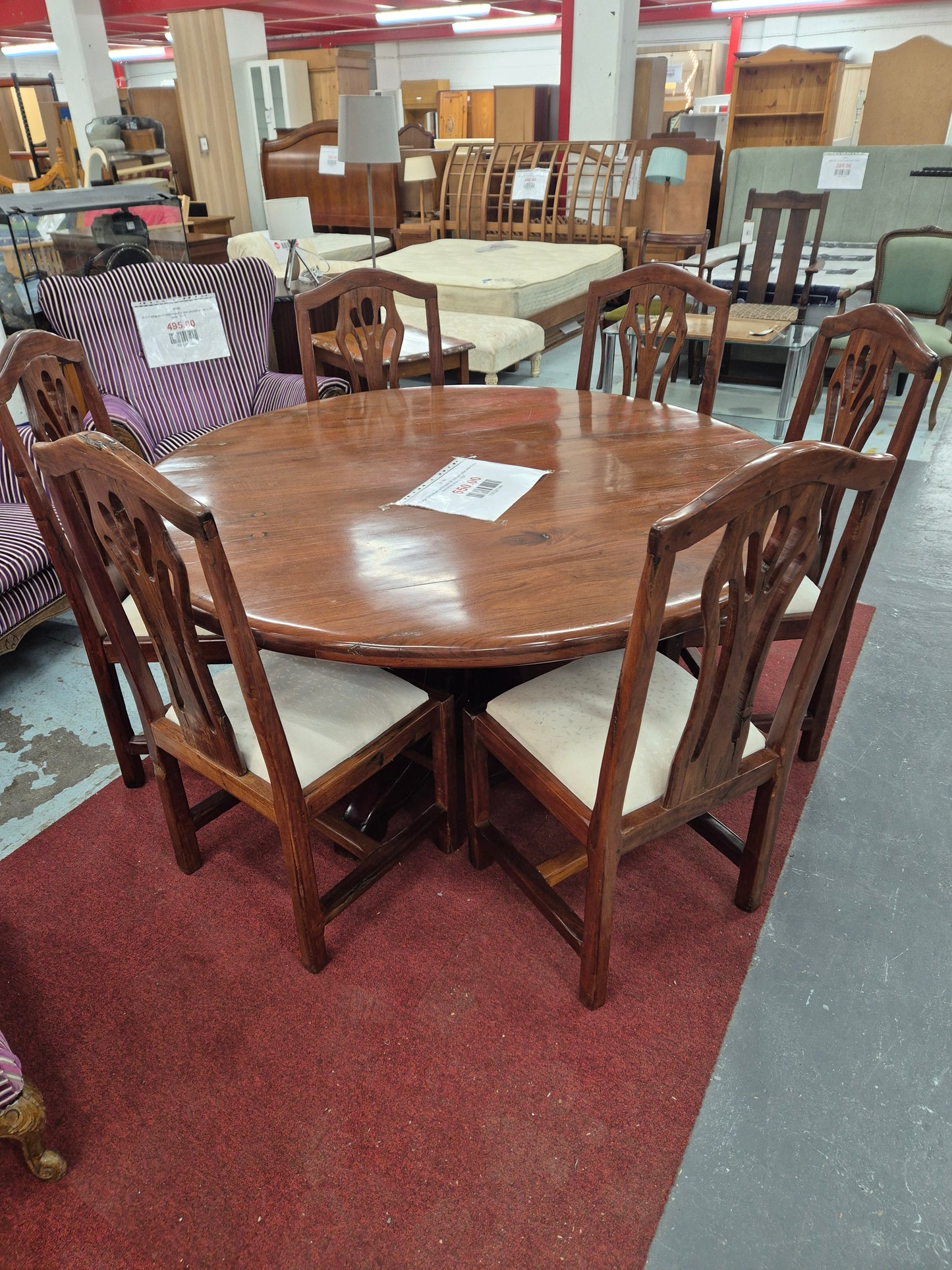 Large Zimbabwe solid teak 5ft kitchen table with 6 no. matching chairs%A0 1125