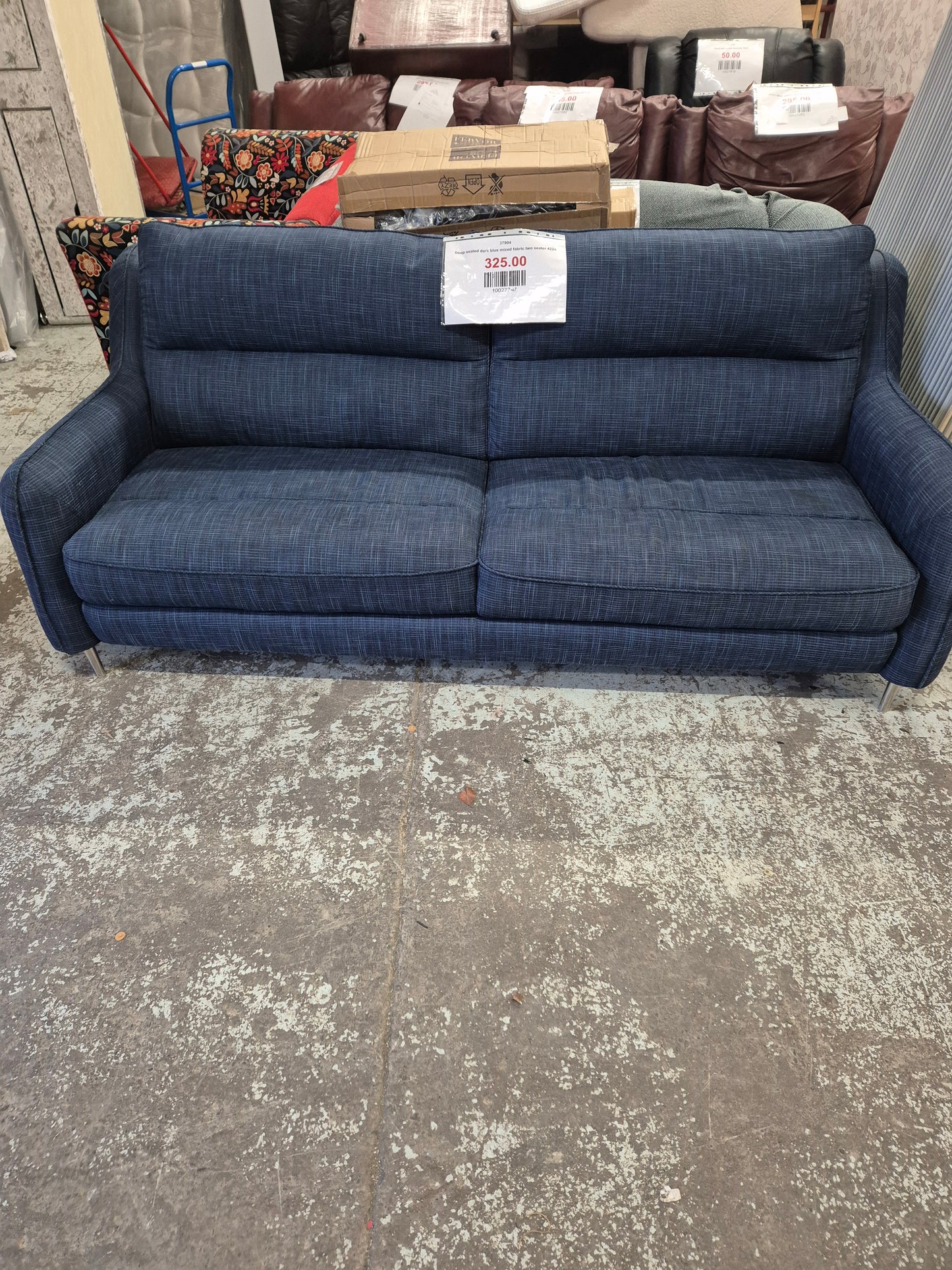 Deep seated dark blue mixed fabric two seater 4224