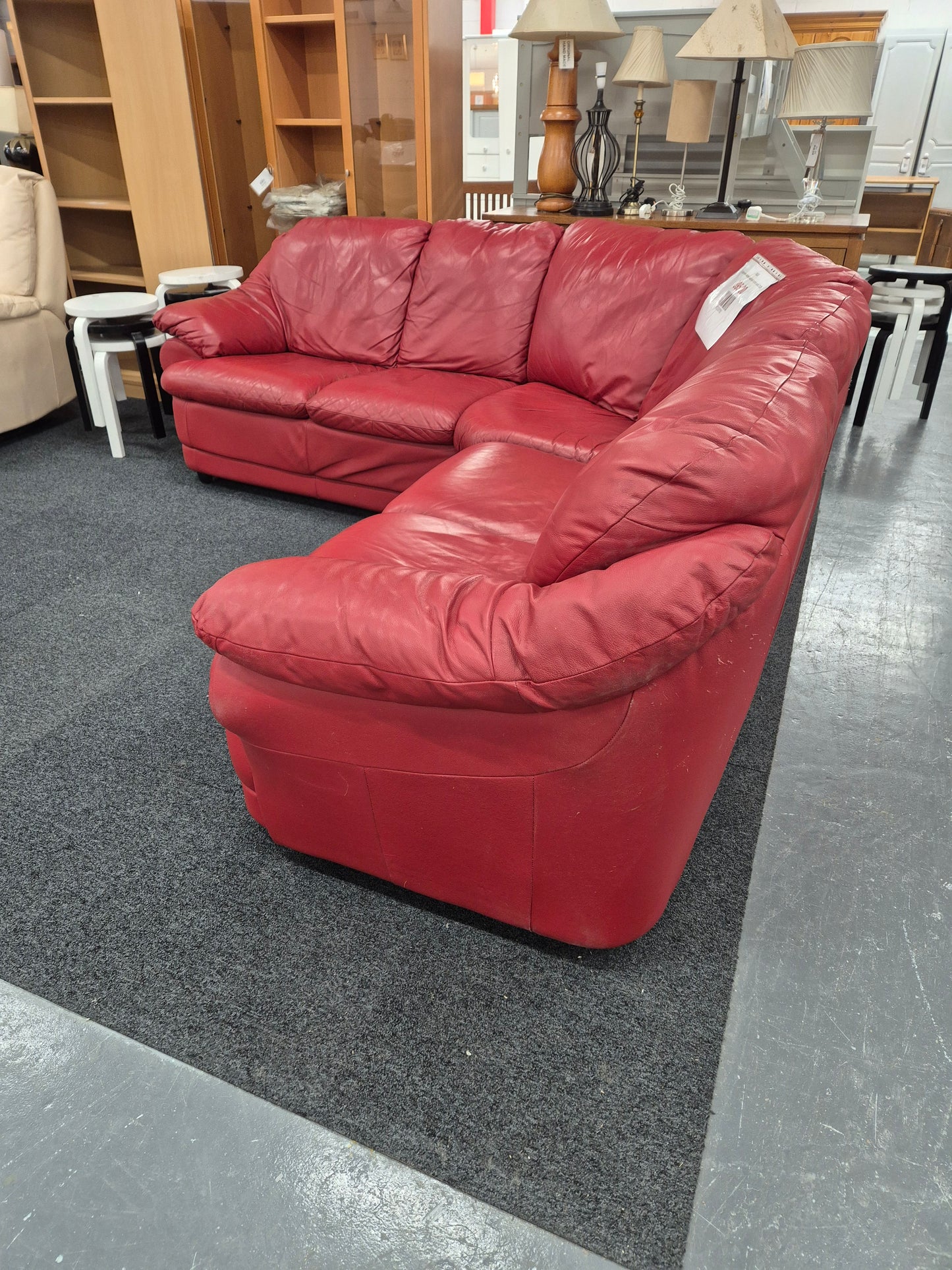 Large wine leather sectional corner sofa 2125