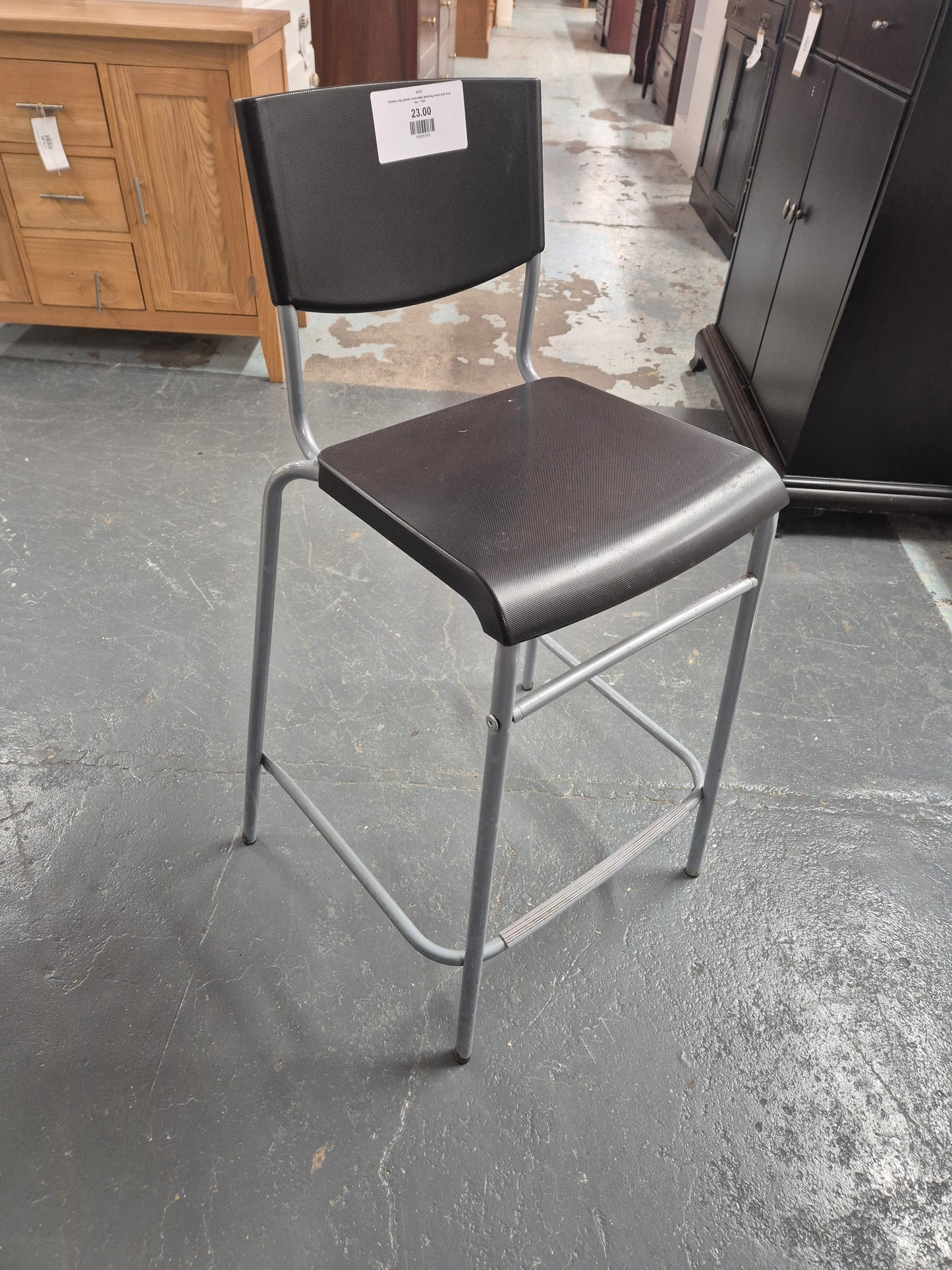 Tall Ikea stig plastic and metal stacking stool with foot bar  1125