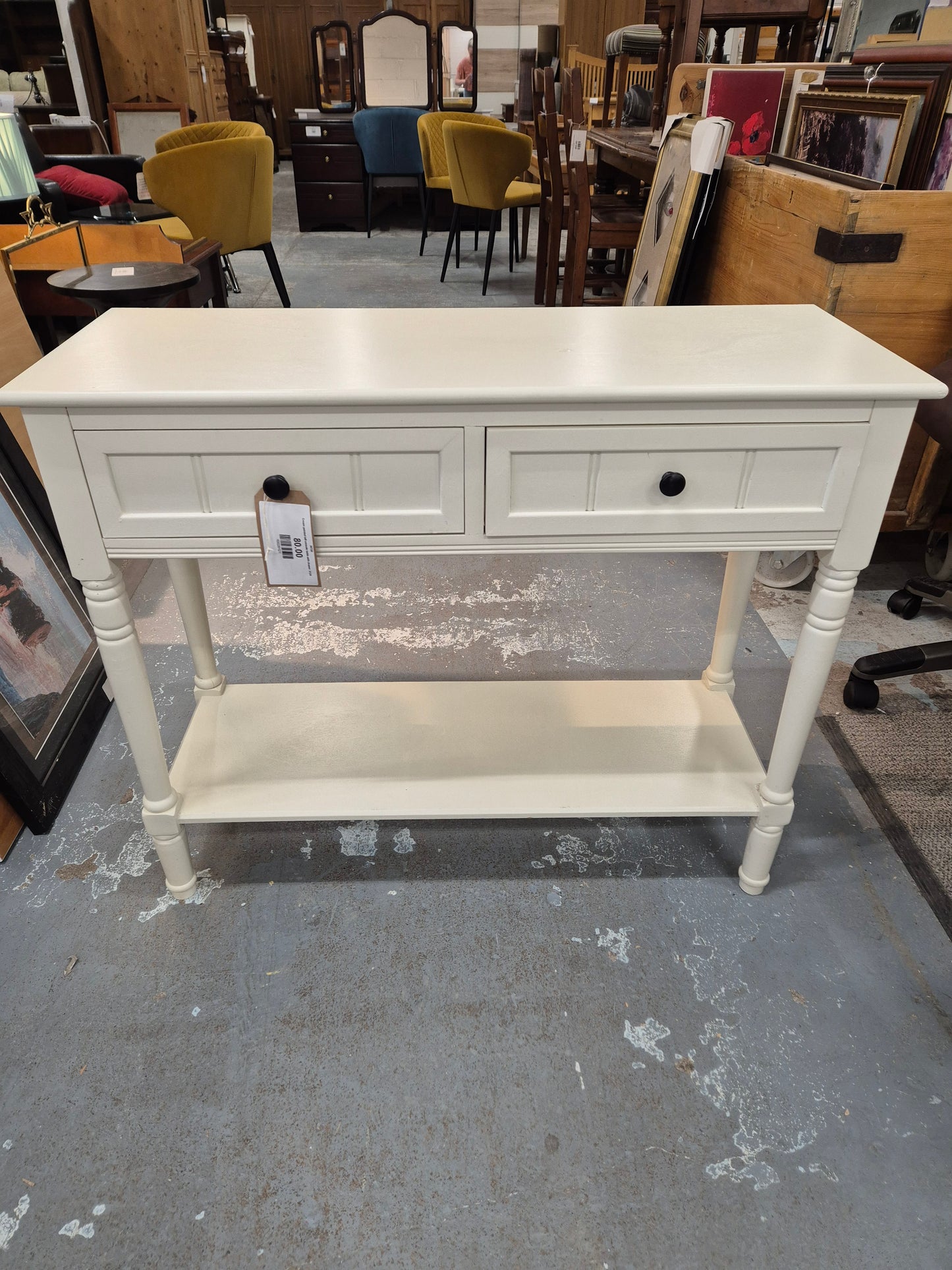 Cream painted tall console table with drawer  3124